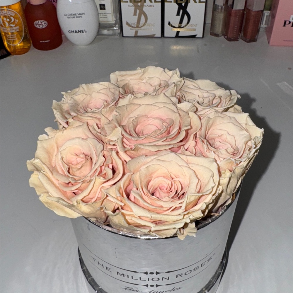 The Million Roses Silver Mirror Box Light Pink Roses Floral Arrangement - Picture 3 of 3